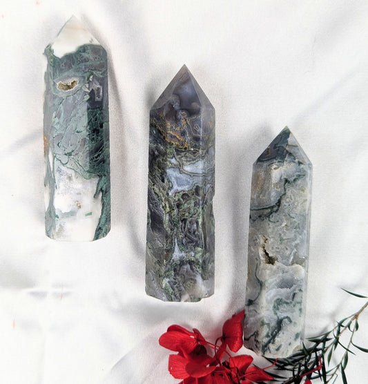 Moss Agate Crystal Point (M)